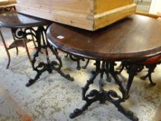 PAIR OF CAST METAL& MAHOGANY CIRCULAR TOP PUB TABLES