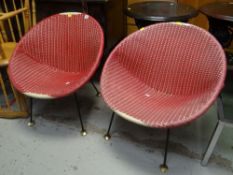 PAIR OF RETRO BLACK METAL FRAMED & WOVEN SATELLITE SEAT CHAIRS