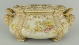 SUBSTANTIAL DOULTON BURSLEM TABLE CENTREPIECE of shaped oval form having twin faunus mask handles,