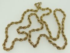 9CT YELLOW GOLD ROPE-TWIST NECKLACE STAMPED 'ITALY', 61.5cms long, 11.7grams