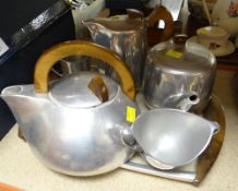 SIX-PIECE PICQUOT WARE MAGNALIUM TEASET including kettle and tray