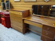 VINTAGE AUSTIN-SUITE FIVE DRAWER CHEST OF DRAWERS, matching mirrored dressing table, together with