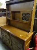 LIGHT OAK OLD CHARM STYLE DRESSER with two lead glazed door upper and shelving