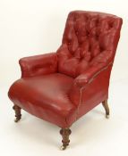 VINTAGE CANE WORK TWO-SEATER SETTEE / VINTAGE BUTTONED RED LEATHER ARMCHAIR / TWO PAIRS OF CHAIRS