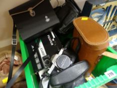 VINTAGE CASED GREENKAT BINOCULARS, Tasco binoculars and vintage cameras including Pentax Spotmatic