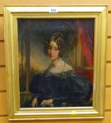 FRAMED OIL ON CANVAS OF A SEATED GEORGIAN FEMALE IN MOURNING, 34 x 29cms