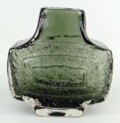 GEOFFREY BAXTER DESIGN WHITEFRIARS 'TV' GLASS VASE shape 9677, pewter colour, 17cms high