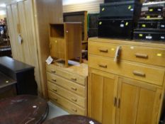 VINTAGE LIGHT OAK FINE 'FYNE LADYE' BEDROOM SUITE comprising double wardrobe, bedside cabinet,