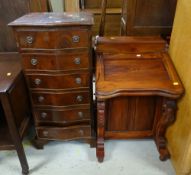 REPRODUCTION MAHOGANY BOW FRONT SIX DRAWER NARROW CHEST together with modern stained hardwood