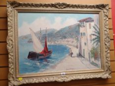 CONTINENTAL SCHOOL oil on canvas - harbour scene, entitled 'Milo Camphio', 49 x 69cms