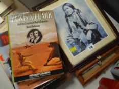 FOUR FRAMED PRINTS RELATING TO THE AMERICAN WILD WEST together with four hard back books relating to