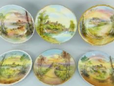 SIX ROYAL DOULTON CABINET PLATES each of lobed form, with castle scenes in landscapes comprising '