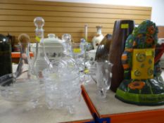 ASSORTED GLASSWARE including Dartington glass decanter, fruit bowls, cast metal door stop ETC