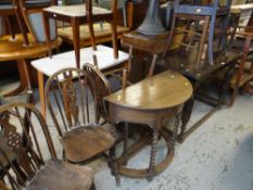 ASSORTED FURNITURE to include wheel back hoop-chairs, half moon table, carved table ETC
