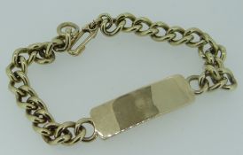 9CT YELLOW GOLD CURB LINK ID BRACELET, 38.9gms, 22.5cm long.