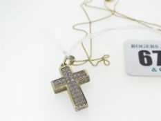 9CT YELLOW GOLD DIAMOND CHIP CRUCIFIX ON CHAIN, in box, 3.7gms