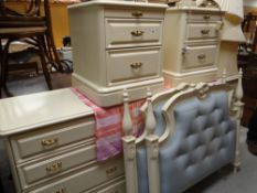 SUITE OF CREAM COLOURED BEDROOM FURNITURE including bed ends