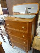 MID-CENTURY CHEST OF FOUR DRAWERS & TWO MID CENTURY WALL MIRRORS