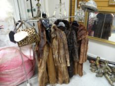 VINTAGE FUR COATS, evening bags, snake skin hat ETC