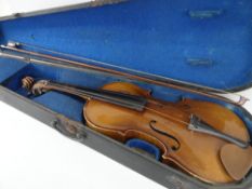 CASED VIOLIN & BOW labelled as a Stradivarius