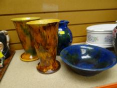 EWENNY POTTERY, two vases together with a jug and bowl
