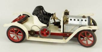 MAMOD STEAM OPEN TOP CLASSIC AUTOMOBILE in white and red livery, chrome engine cover, 39cms long