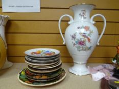 LARGE HOLLOHAZA HUNGARY TWIN HANDED VASE, together with a collection of mainly continental