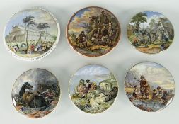 COLLECTION OF SIX PRATT WARE POT LIDS including 'War', 'Peace', '1851 Exhibition' ETC