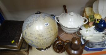 TABLE GLOBE, leather bound family Bible, and photograph album