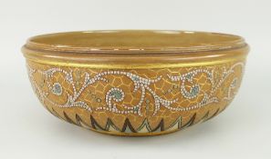 DOULTON CIRCULAR PEDESTAL BOWL decorated with scroll and geometric patters, possibly by Eliza
