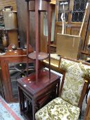 ANTIQUE HANGING SINGLE GLAZED DOOR CORNER CABINET, nest of three Oriental hardwood tables, planter