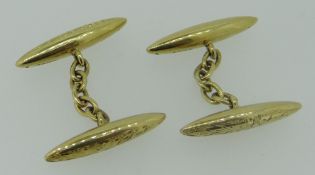 PAIR OF 18CT YELLOW GOLD 'TORPEDO' CUFFLINKS in Luther French jewellery box, 5.4gms.