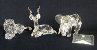 THREE BOXED SWAROVSKI CRYSTAL 'INSPIRATION AFRICA' ANIMAL SCULPTURES for Lion, Kudu-antelope and