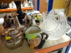 CUT GLASS CENTRE BOWL, vase, EPNS tray and flatware, Royal Doulton 'Sairey Gamp' character jug ETC