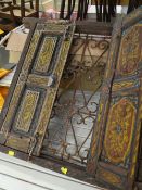 RUSTIC PAINTED WOODEN MOROCCAN WINDOW SHUTTER with ornate metal grill, purchased in Morocco