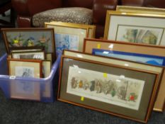 TWO TUBS OF VARIOUS FRAMED PRINTS & FURNISHING PICTURES