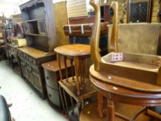 PRIORY OR STYLE LINEN-FOLD DRESSER & ASSORTED FURNITURE to include oval table, nest of three