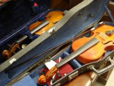 TWO STUDENT VIOLINS, both cased, one hard case