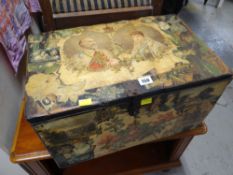INTERESTING VICTORIAN SCRAPWORK COVERED TWIN HANDLED WOODEN BOX