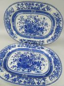 PAIR OF GOOD BLUE & WHITE TRANSFER STAFFORDSHIRE POTTERY PLATTERS, both decorated with large
