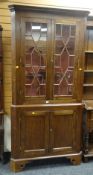 GOOD WELSH OAK FARMHOUSE CORNER CUPBOARD with astragal glazed top, 101cms wide