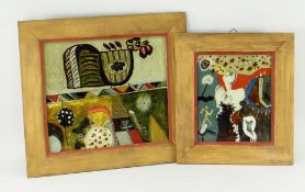 CARMEN GROZA mixed media on glass, a pair - labels and titles verso, signed and dated 1973, 23 x