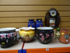 POTTERY PLANTERS including Carltonware and Shelley, pair of vases, puppets, barometer and brush