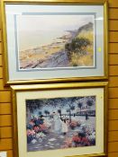 TWO GILT FRAMED FURNISHING PRINTS, Mediterranean street scene, 46 x 61cms together with a coastal