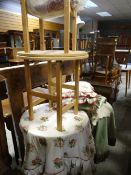 ASSORTED CIRCULAR GLASS TOPPED TABLES WITH COVERS & SOFT FURNISHINGS ETC