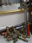COLLECTION OF FIRE SERVICE HEAVY BRASS HOSE SECTIONS together with a vintage fire extinguisher and