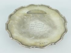 GEORGE VI SILVER PRESENTATION PEDESTAL COMPORT having pie crust rim and engraved 'To Mrs Jordon