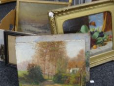 ASSORTED FRAMED & UNFRAMED PAINTINGS including gilt framed oil on canvas, still life, fruit and