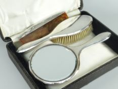 CASED THREE PIECE PART-SILVER VANITY CASE of plain form, Birmingham 1924