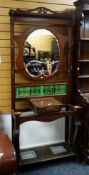 VINTAGE MIRROR & TILE-BACK MAHOGANY HALL STAND with glove compartment, shaped mirror and set of